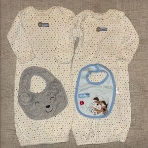Carter's Cream and Blue Sleep Sacks with Matching Bibs